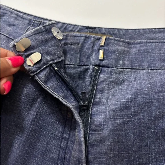 Tommy Bahama Blue Washed Linen Cargo Cropped Pants. Front, Back Pockets, Zipper - Picture 5 of 11